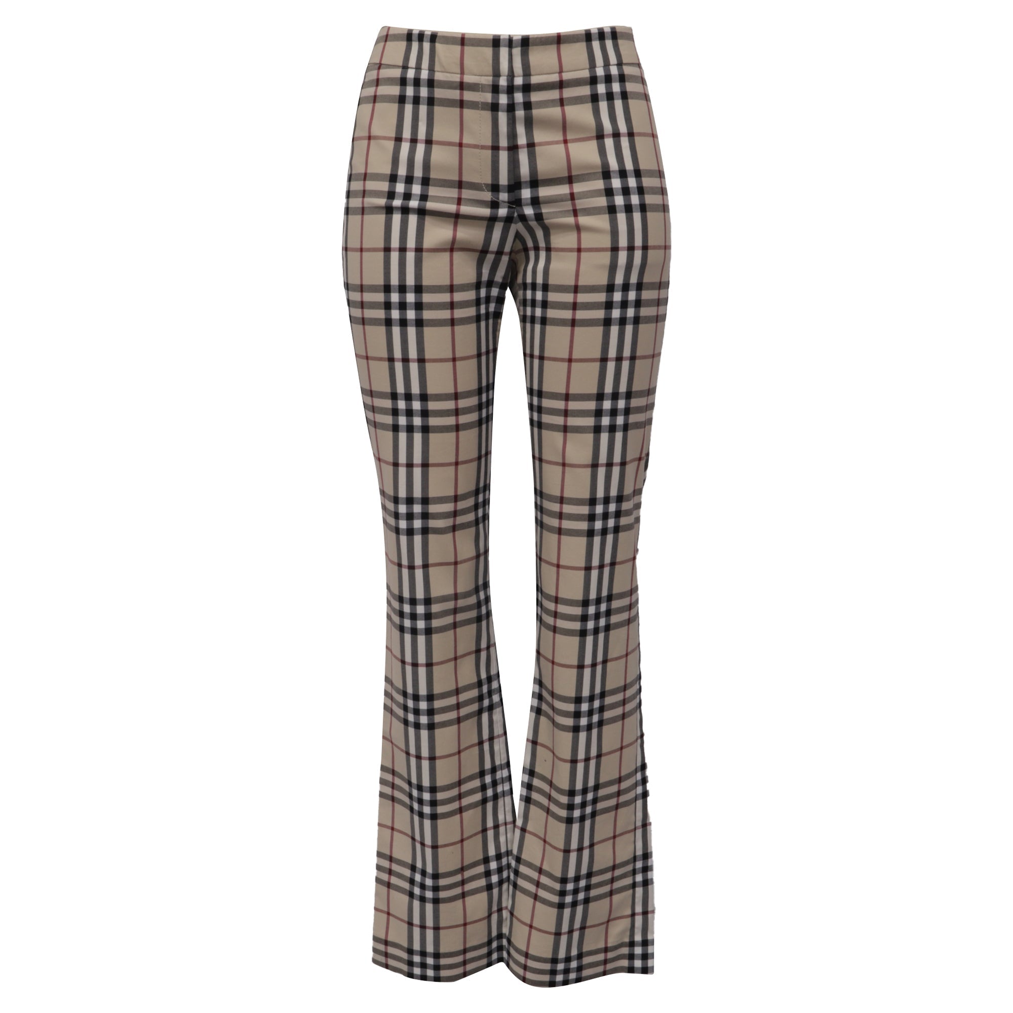 Burberry Vintage Check Flared Trousers in Beige Cotton
