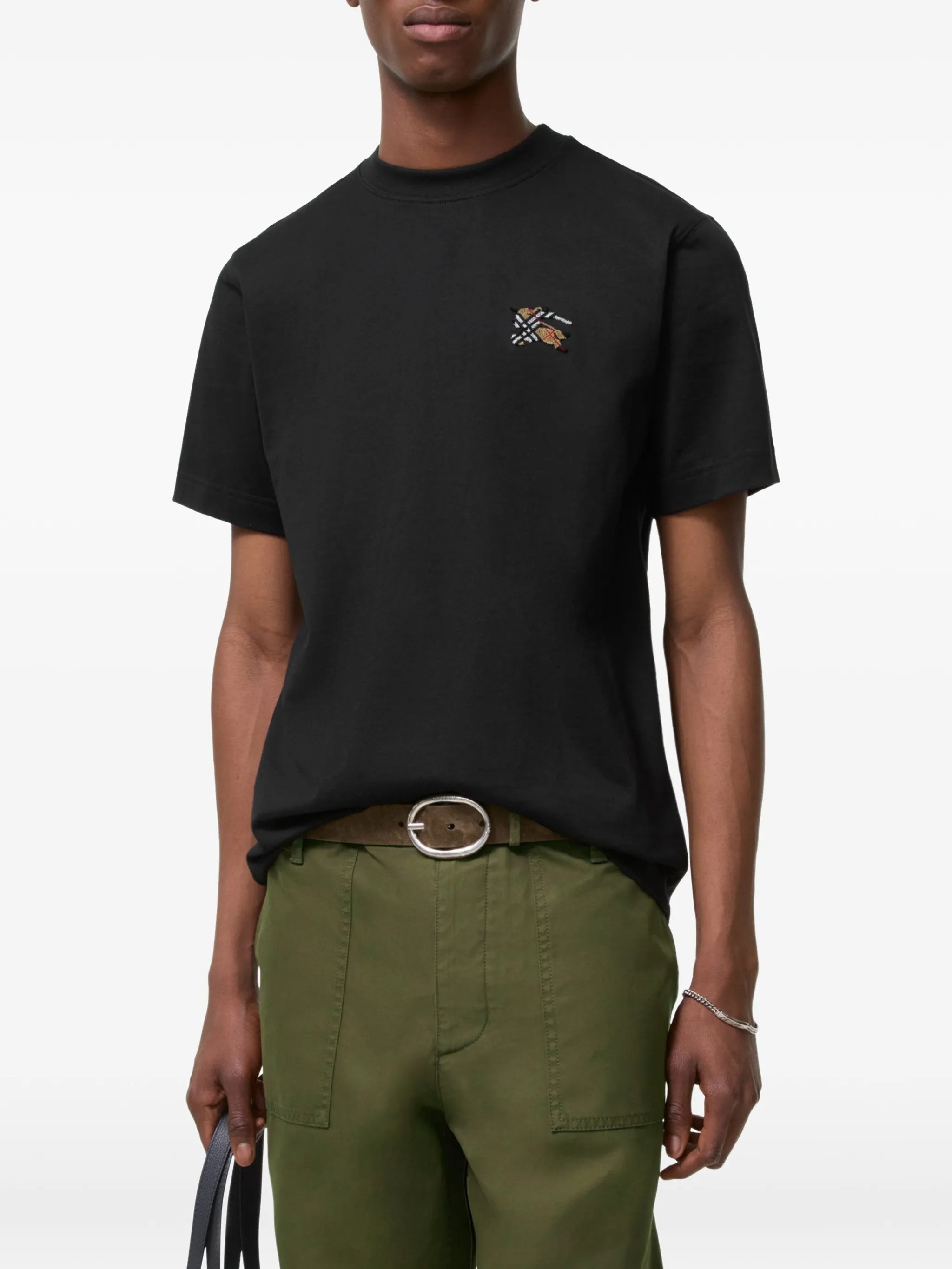 Black Seth Cotton Embroidered Logo T-Shirt