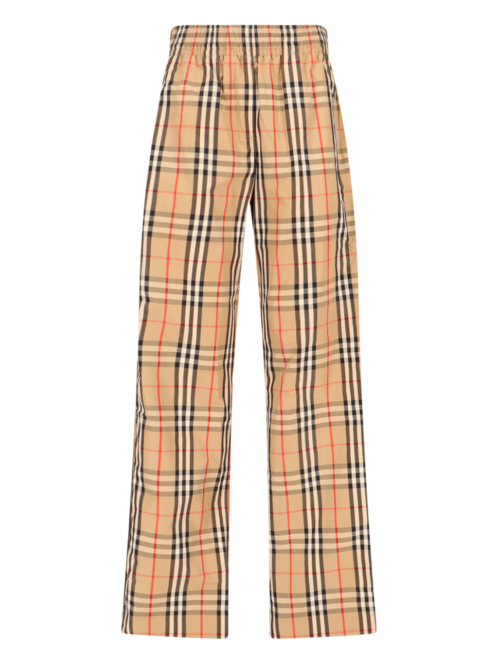 Beige Cotton Sport Pants With Multicolor Check Pattern And Contrast Stripes