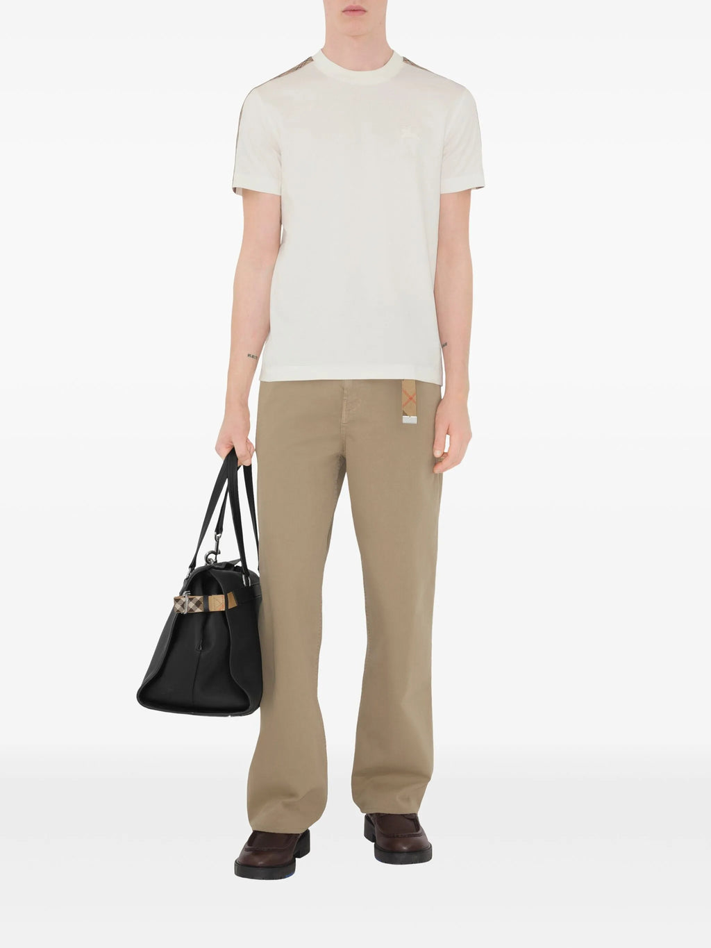 BURBERRY Check Trim Cotton T-shirt Chalk White
