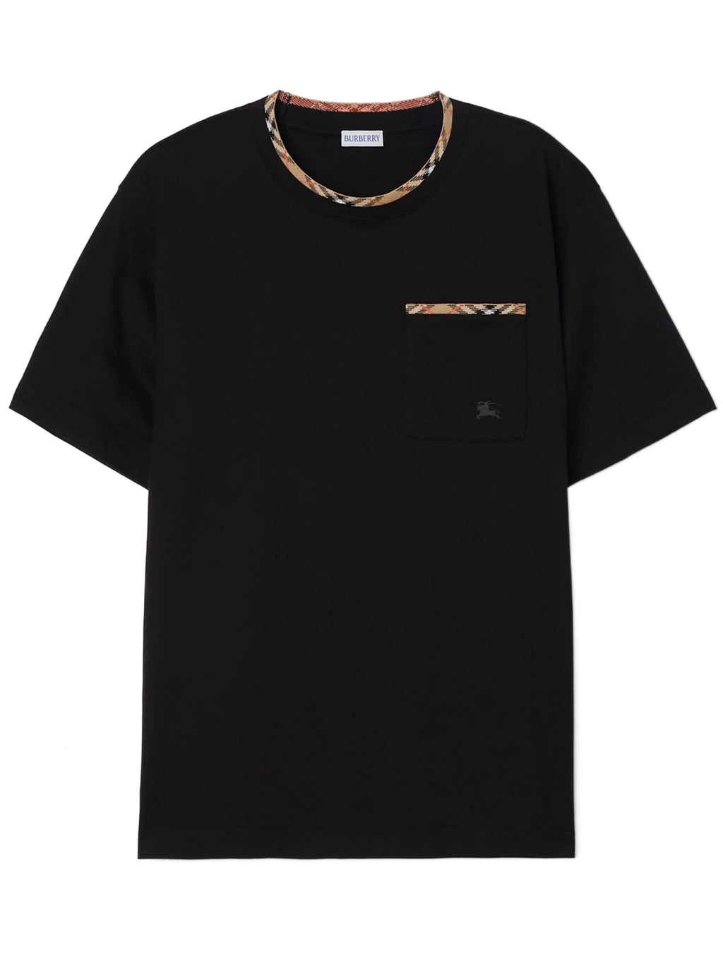 Black Ryan Checkered Trim Cotton T-Shirt
