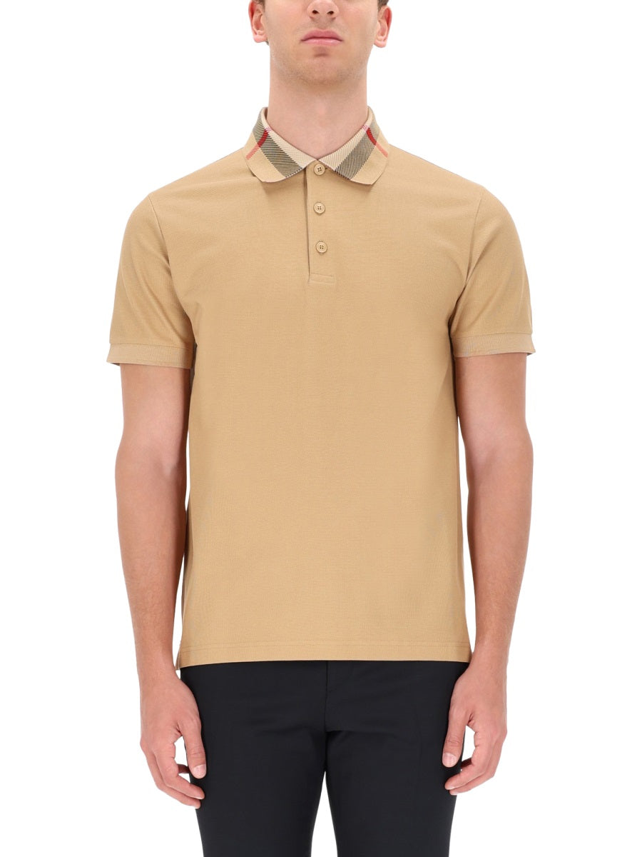 Neutrals Check Patterned Collar Polo Shirt