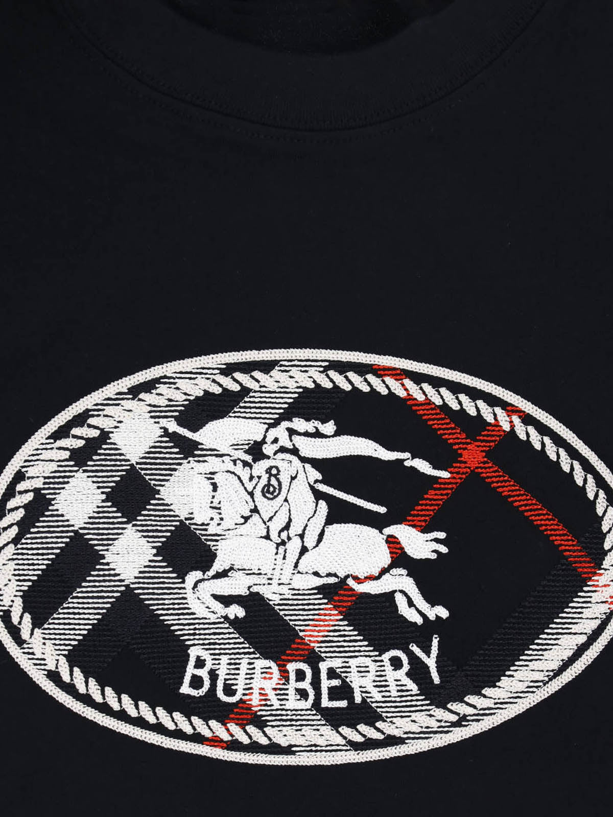 Short-Sleeved Black T-Shirt with Checkered Emblem
