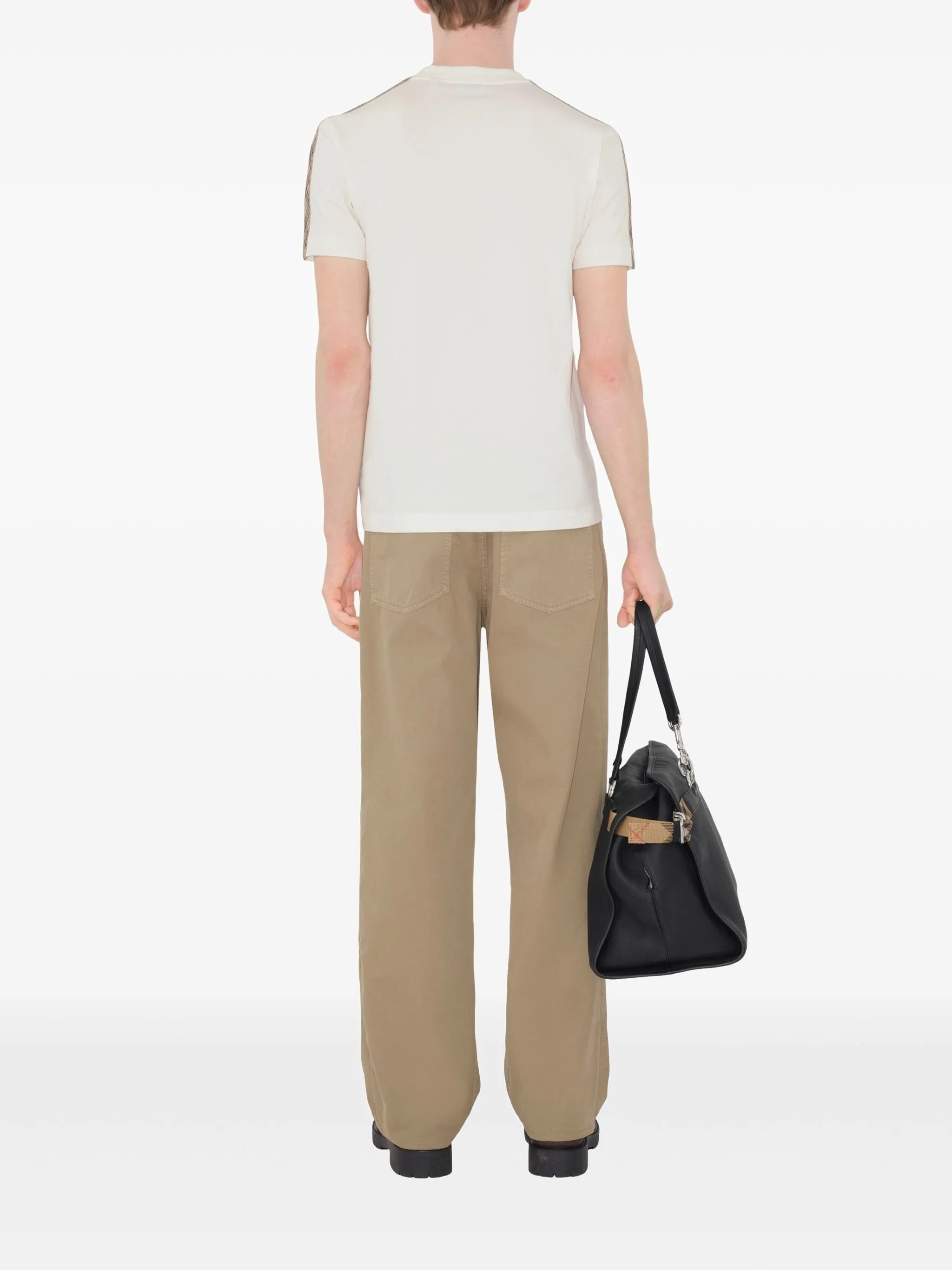 BURBERRY Check Trim Cotton T-shirt Chalk White