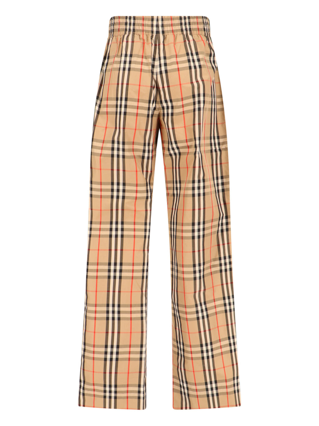 Beige Cotton Sport Pants With Multicolor Check Pattern And Contrast Stripes