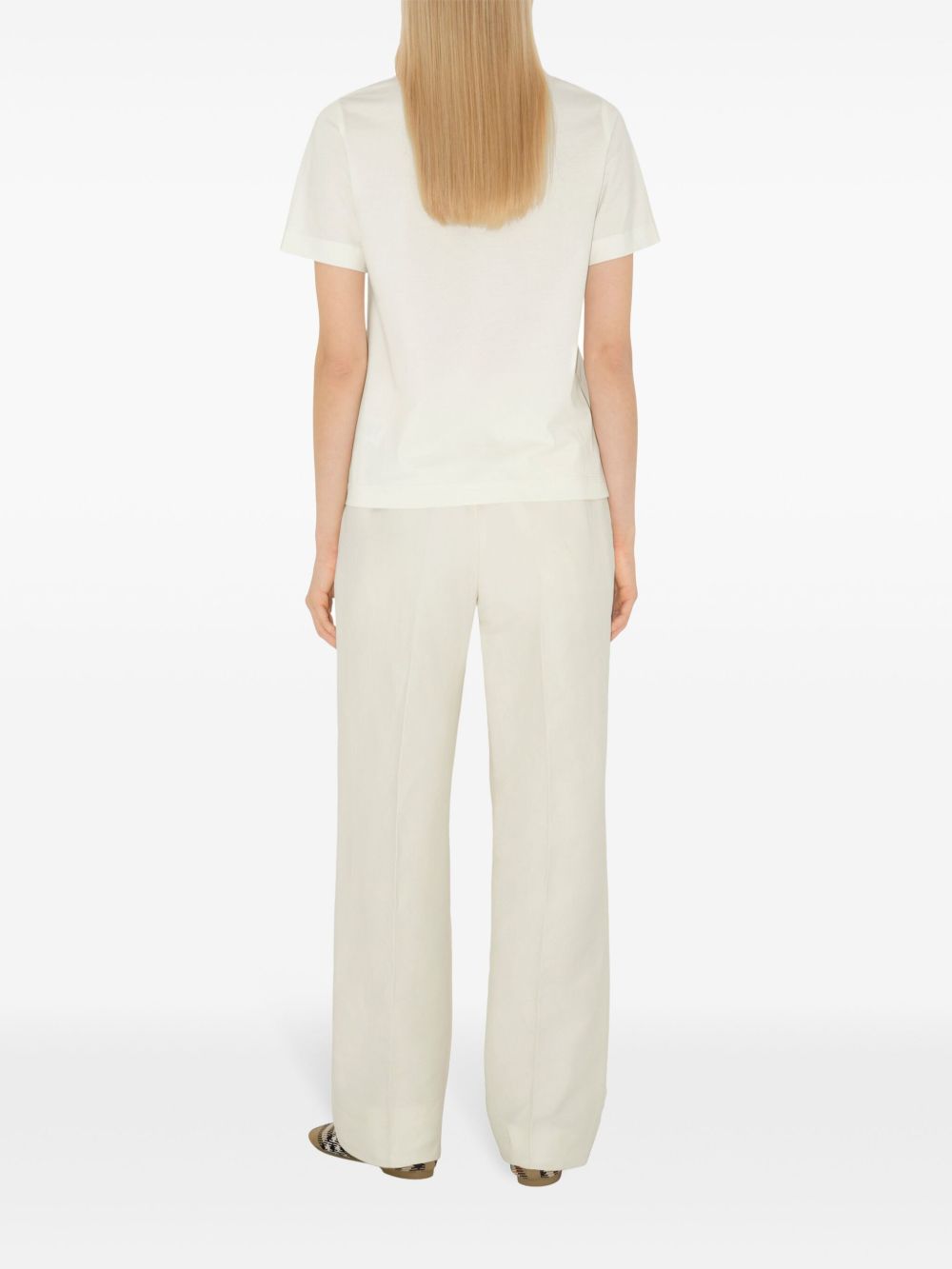 White Check Detail Cotton T-Shirt