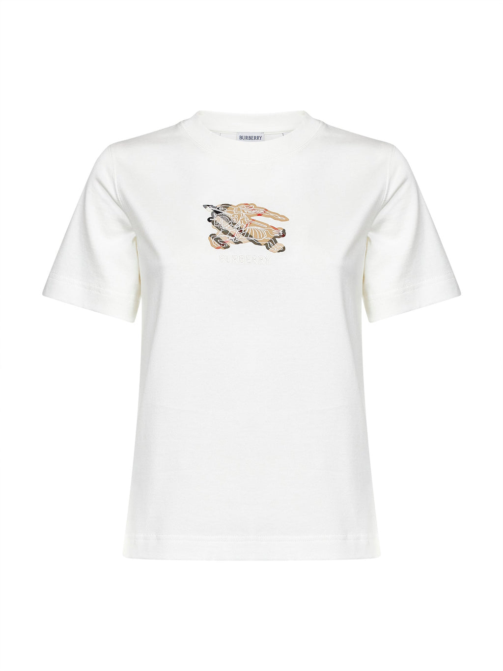 Burberry Women Chalk White Cotton Ekd Check T-Shirt