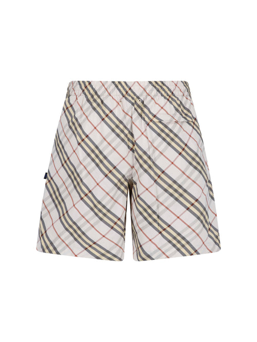Beige Check Relaxed Drawstring Shorts