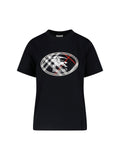 Short-Sleeved Black T-Shirt with Checkered Emblem