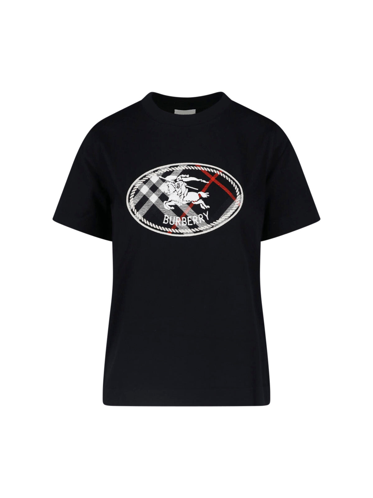 Short-Sleeved Black T-Shirt with Checkered Emblem
