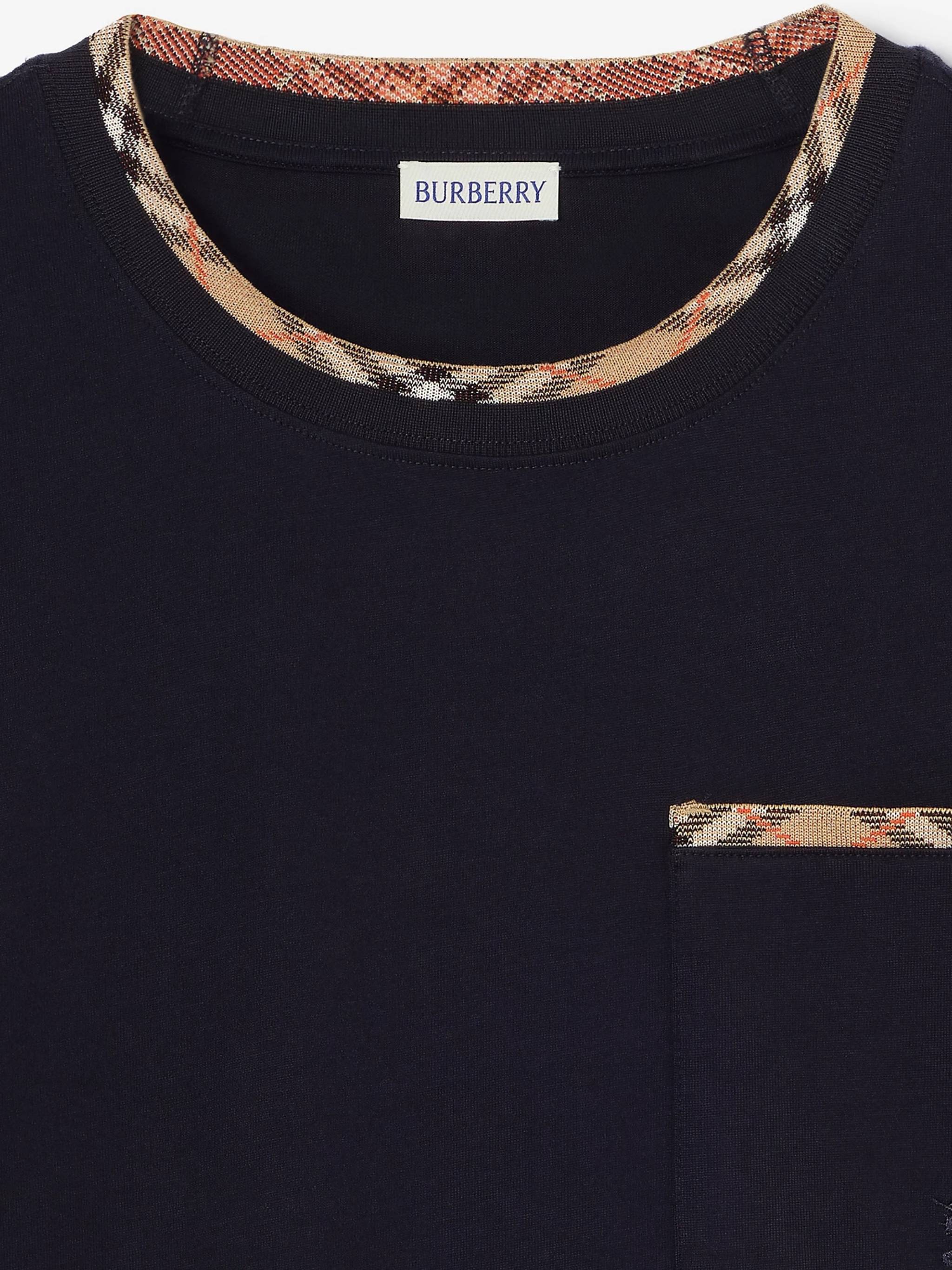 Solid Black T-Shirt With Checkered Trim Details