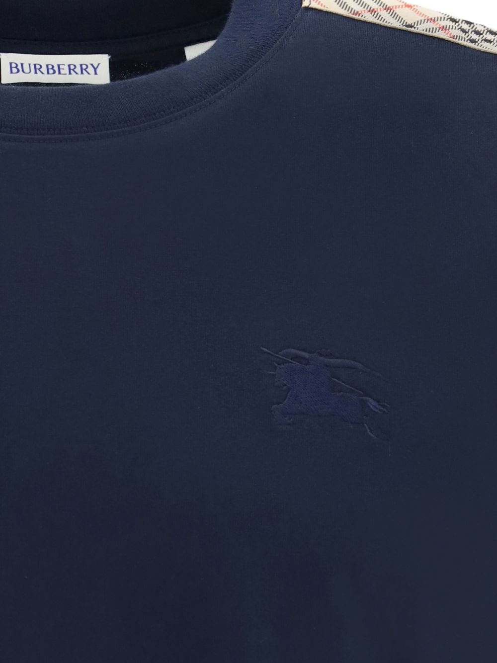 Blue Check Details Cotton T-Shirt